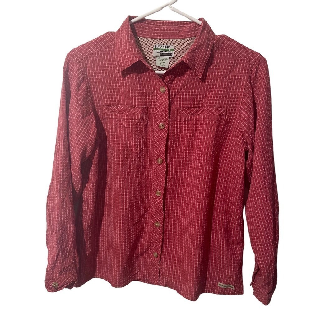 EXOFICCIO Buzz Off Red Textured Vented Long Sleeve Button Down Shirt